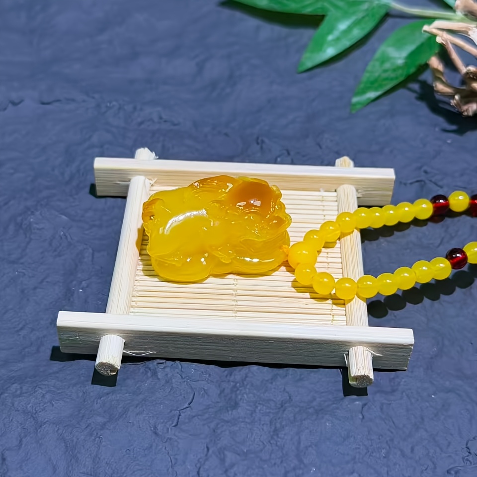 Natural Beeswax Pixiu Pendant Necklace, Unisex Style